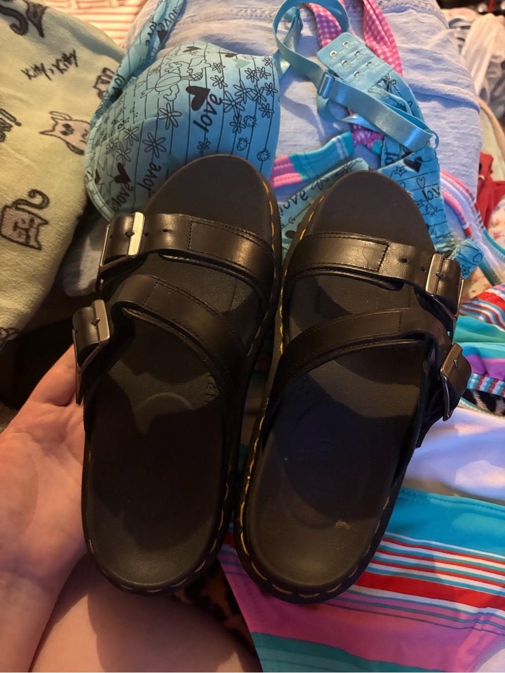 Black Double Buckle Slide Sandals